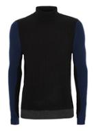 Topman Mens Blue And Black Lambswool Roll Neck Sweater