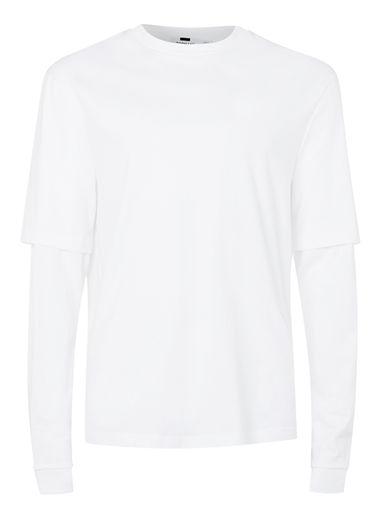 Topman Mens White Light Grey Marl Oversized Layered Long Sleeve T-shirt