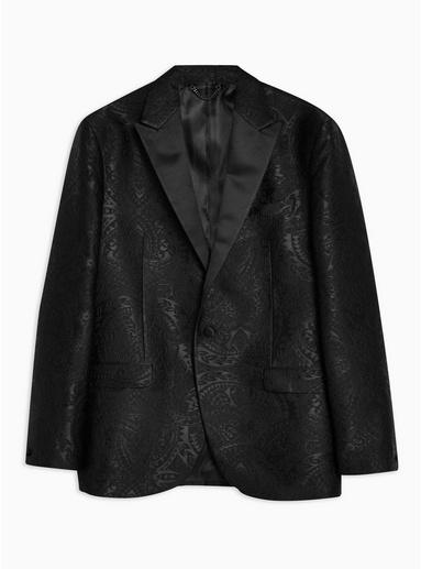 Topman Mens Black Jacquard Skinny Blazer