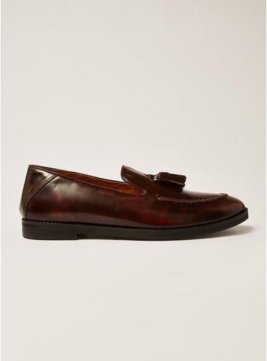 Topman Mens Red Burgundy Leather Vine Tassel Loafers