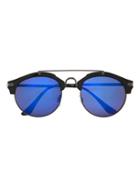 Topman Mens Black Bar Round Blue Lens Sunglasses