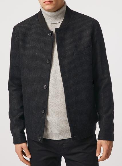 Topman Mens Blue Black Pinstripe Button Tailored Bomber