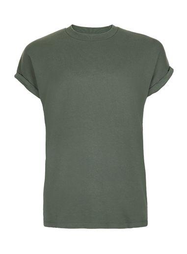 Topman Mens Green Khaki Short Sleeve Roller Sweatshirt