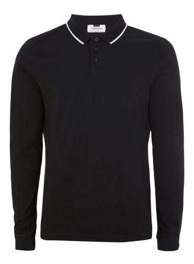 Topman Mens Black Long Sleeve Muscle Polo