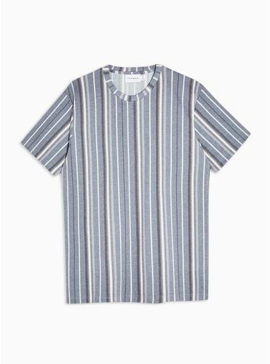 Topman Mens Navy Stripe Knitted T-shirt