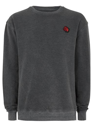 Topman Mens Grey Washed Gray Rose Sweatshirt