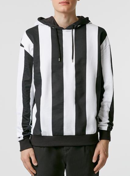 Topman Mens Black And White Stripe Hoodie