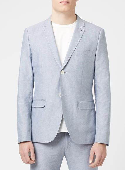 Topman Mens Blue Chambray Skinny Fit Blazer