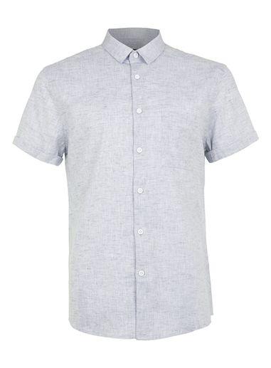 Topman Mens Blue Navy Crosshatch Short Sleeve Dress Shirt