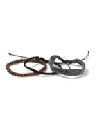 Topman Mens Multi Black And Brown Beaded And Fabric Bracelets 3 Pack*