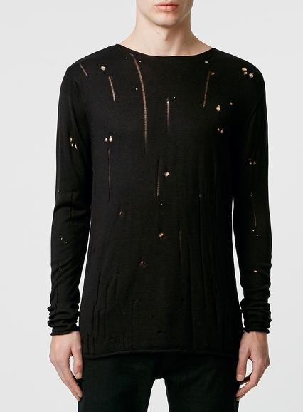 Topman Mens Black Ladder Rib Crew Neck Sweater