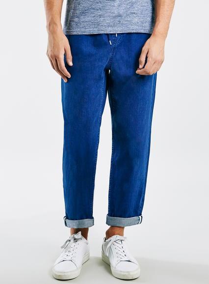 Topman Mens Blue Denim Skinny Joggers