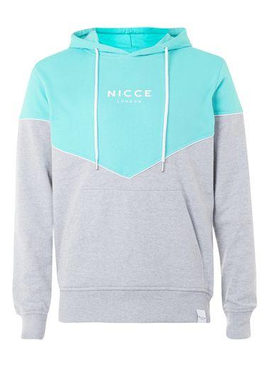 Topman Mens Nicce Turquoise And Grey Chevron Hoodie