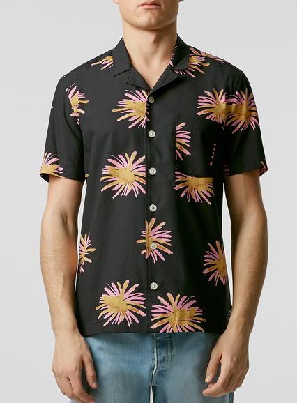 Topman Mens Black Firework Print Short Sleeve Shirt