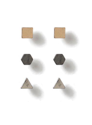 Topman Mens Silver Geometric Stud Earrings 3 Pack*