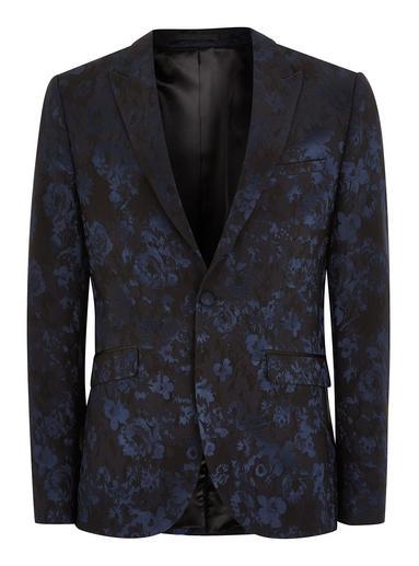 Topman Mens Navy And Black Baroque Skinny Suit Jacket