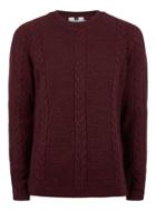 Topman Mens Red Burgundy And Black Slim Fit Cable Knit Sweater