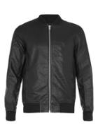 Topman Mens Black Faux Leather Sleeve Bomber Jacket