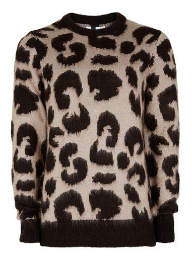 Topman Mens Stone And Black Leopard Design Sweater