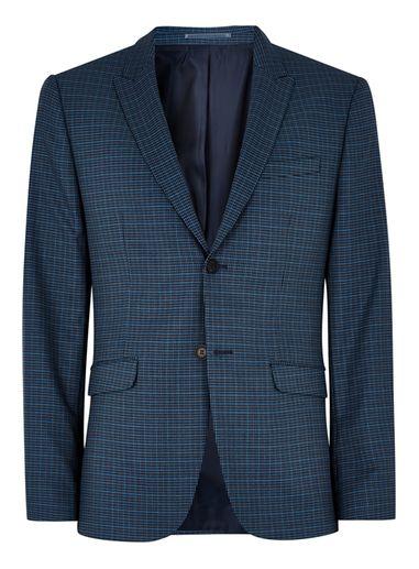 Topman Mens Blue Mini Check Skinny Suit Jacket