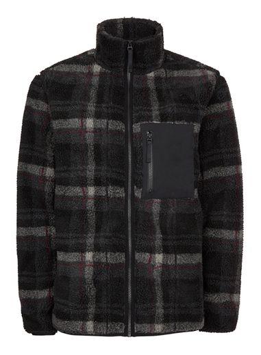 Topman Mens Mid Grey Gray Check Borg Jacket