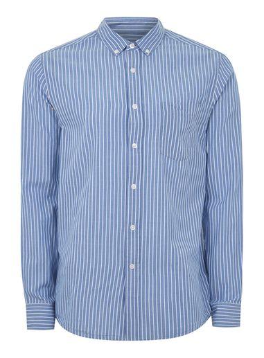 Topman Mens Blue Button Down Stripe Shirt
