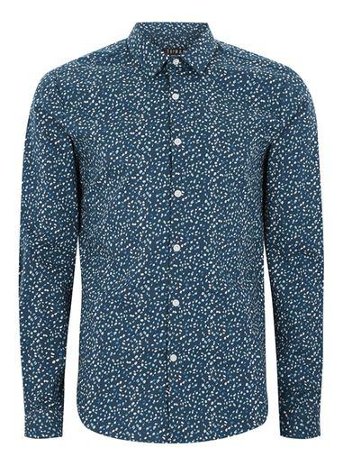 Topman Mens Blue Marble Print Shirt