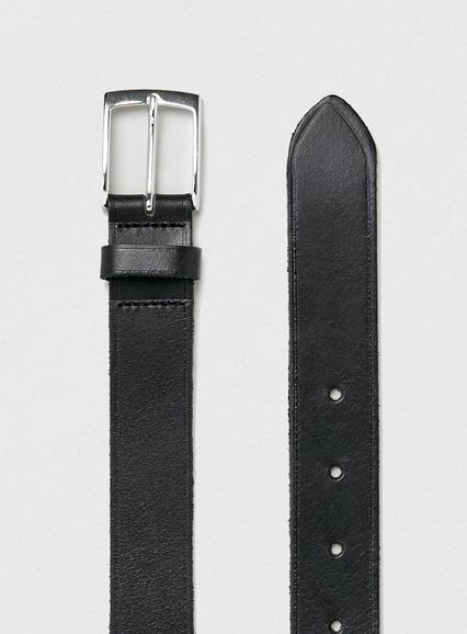 Topman Mens Premium Black Stripe Leather Belt