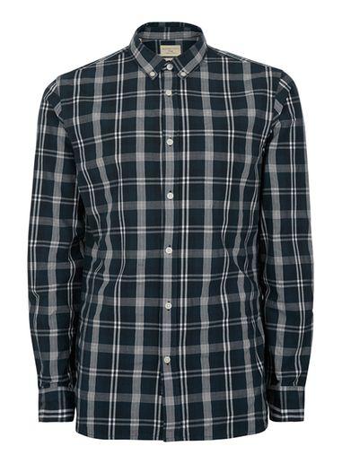 Topman Mens Blue Selected Homme Navy And Grey Check Button Down Shirt