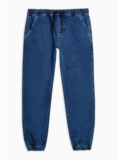 Topman Mens Blue Mid Wash Cuffed Denim Joggers
