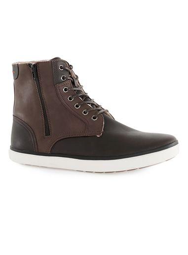 Topman Mens Brown Faux Leather Tall Zip Boots