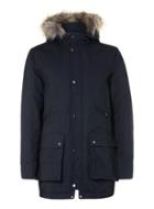 Topman Mens Blue Navy Faux Fur Hood Parka