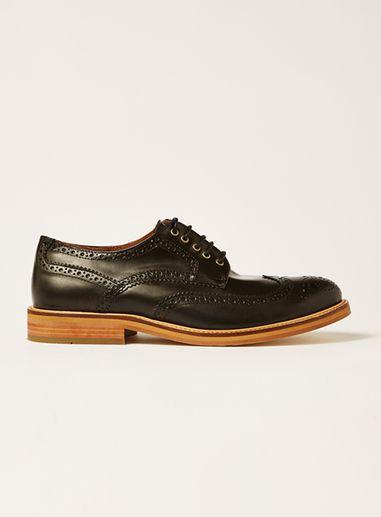 Topman Mens Black Leather Royal Brogue Shoes