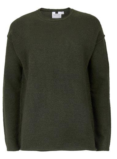 Topman Mens Green Khaki Felted Split Hem Sweater