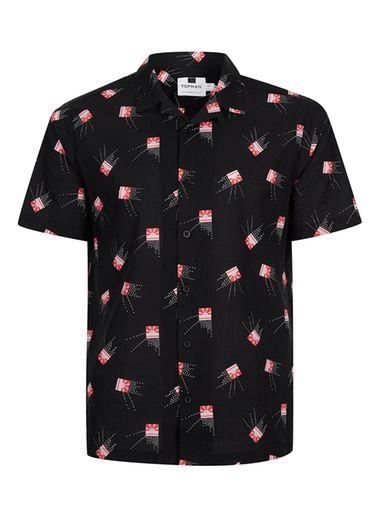Topman Mens Black Abstract Print Short Sleeve Shirt