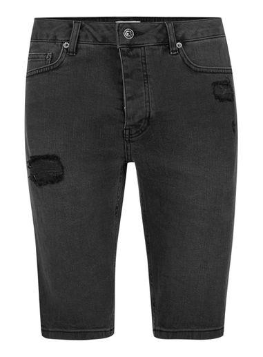 Topman Mens Grey Skinny Stretch Rip Denim Shorts