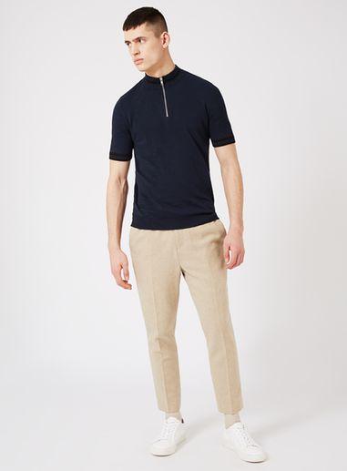 Topman Mens Blue Navy Zip Neck Knitted T-shirt