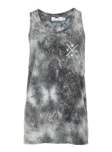 Topman Mens Multi Black Atom Wash Nyc Print Tank Top