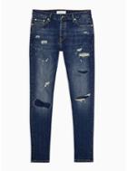 Topman Mens Blue Mid Wash Rip And Repair Skinny Jeans