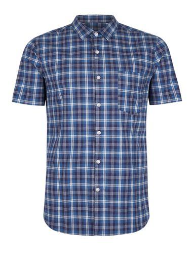 Topman Mens Blue Teal Checked Muscle Fit Shirt