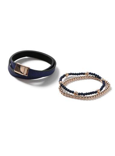 Topman Mens Blue. Navy And Rose Gold Look Beaded Leather Bracelet Pack*