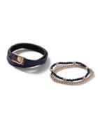 Topman Mens Blue. Navy And Rose Gold Look Beaded Leather Bracelet Pack*