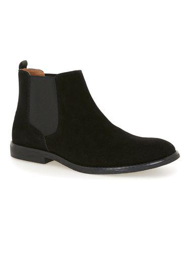 Topman Mens Black Faux Suede Print Chelsea Boots