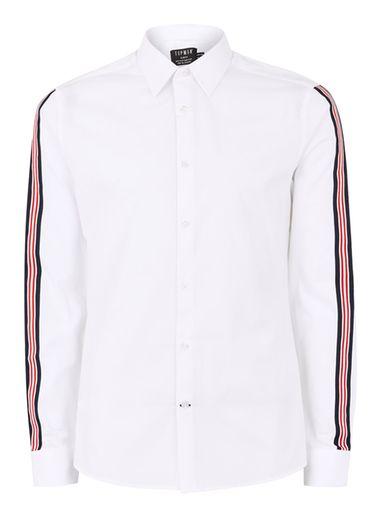 Topman Mens White Stripe Taping Shirt
