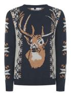 Topman Mens Navy, Gray And Brown Vintage Stag Sweater