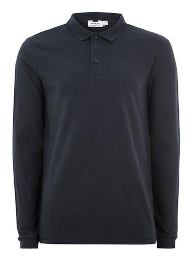 Topman Mens Navy Long Sleeve Skinny Polo