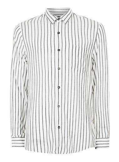 Topman Mens White And Charcoal Stripe Crinkle Textured Viscose Casual Shirt