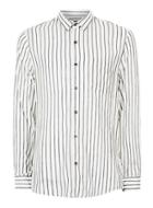 Topman Mens White And Charcoal Stripe Crinkle Textured Viscose Casual Shirt