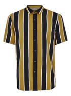Topman Mens Multi Mustard And Black Stripe Short Sleeve Shirt