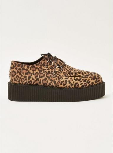 Topman Mens Brown Tan Leopard Print Wedge 'colt' Derby Shoes